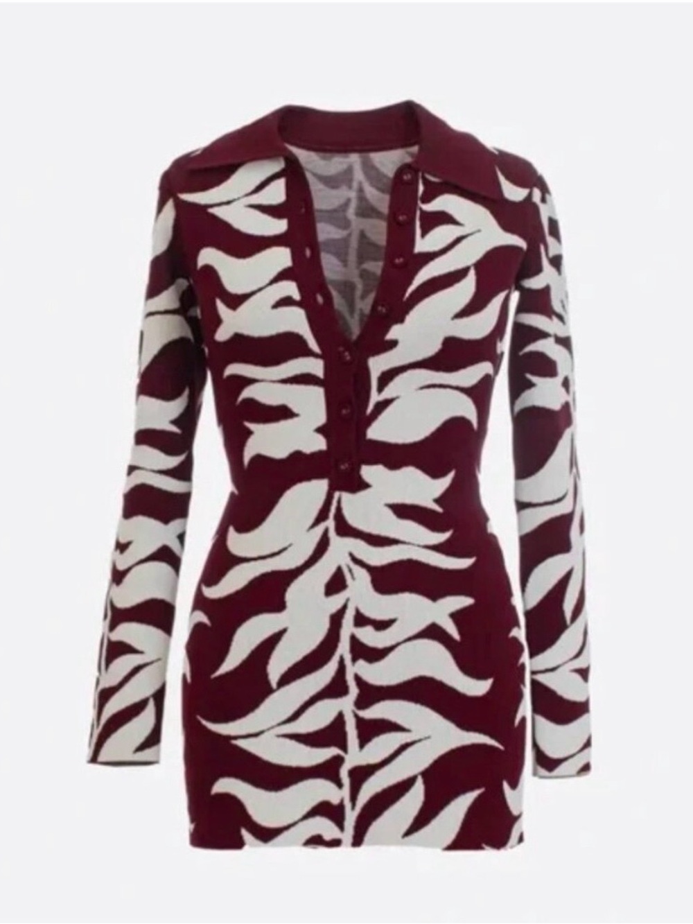 Hanifa Plum and White Abstract Knit Dress